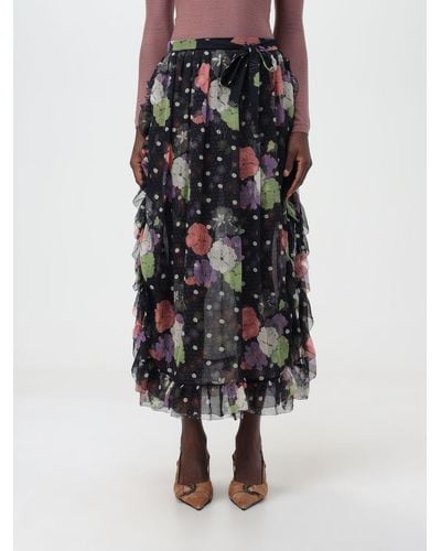 Etro Silk Skirt With Floral Print And Polka Dots - Black