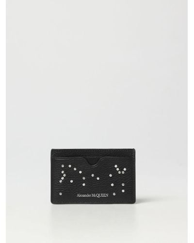 Alexander McQueen Porte-cartes en cuir à ornements en cristal - Noir