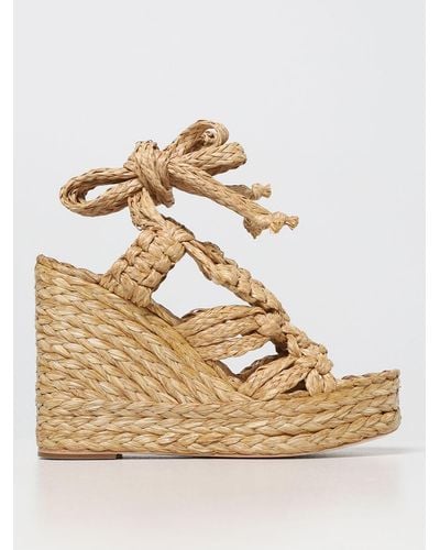 Paloma Barceló Camino Wedge Sandals In Raffia - Natural