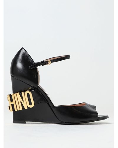 Moschino Sandals In Leather With Logo Lettering - Black