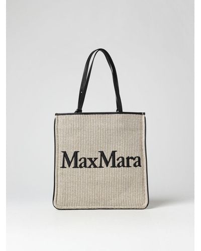 Max Mara Easy Bag Woven Raffia Bag - Gray
