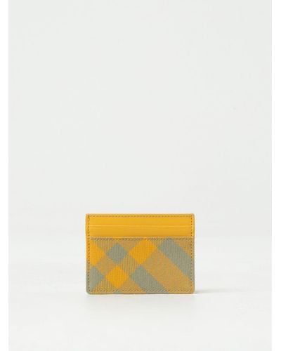 Burberry Sandon Credit Card Holder In Check Fabric And Leather - Yellow