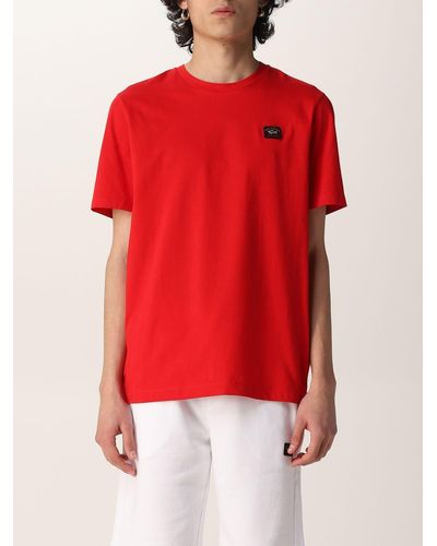 Paul & Shark T-shirt in cotone con patch logo - Rosso