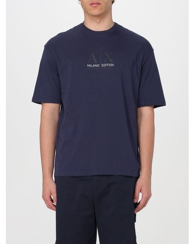 Armani Exchange T-shirt in cotone con logo - Blu