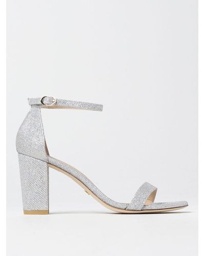 Stuart Weitzman Nearlynude Sandal In Sequined Fabric - White