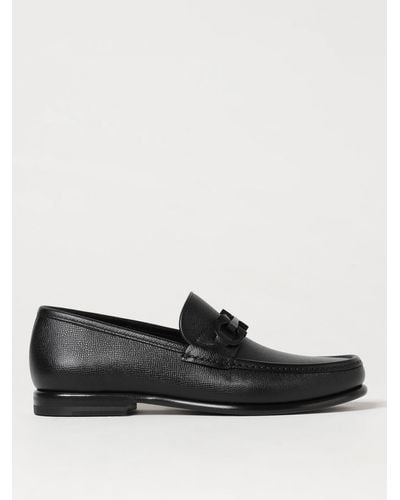 Ferragamo Gancini Crown Bit Leather Loafers - Black