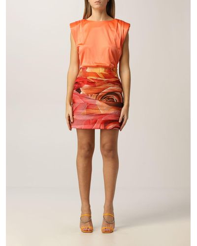 Just Cavalli Dress Mini Dress With Rose Print - Orange