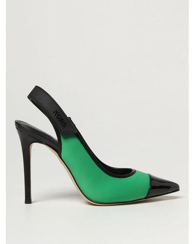 Michael Kors Michael Kourtney Slingbacks In Fabric And Patent Leather - Green