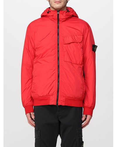Stone Island 's Hooded Jacket - Red