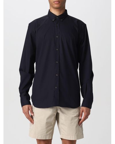 Brooksfield Shirt In Cotton With Embroidered Logo - Blue