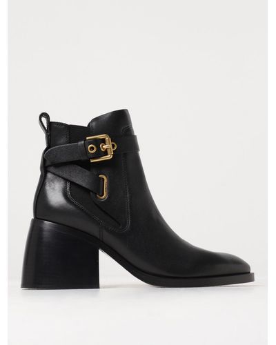 See By Chloé Averi Ankle Boots In Leather With Buckle - Black