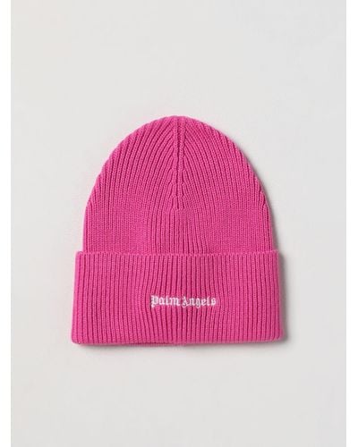 Palm Angels Hat In Ribbed Wool With Embroidered Logo - Pink