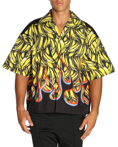 Prada Short Sleeved Printed Re Nylon Shirt Yellow - MEN from Onu UK