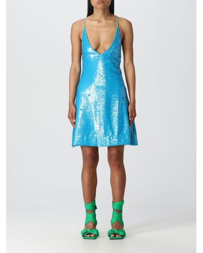 Ganni Dress In Fabric With Sequins - Blue