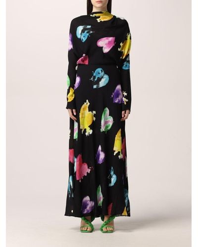 MSGM Long Dress With All Over Print - Multicolor