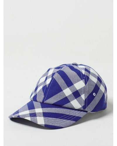 Burberry Check Wool Blend Hat - Blue