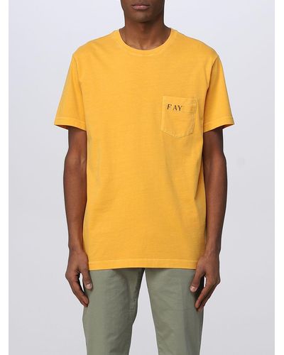 Fay T-shirt di cotone con tasca a toppa - Giallo