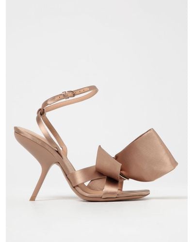 Ferragamo Helena Sandals In Satin With Bow - Pink