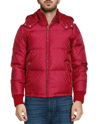 Gucci Bomber Down Jacket With Removable Sleeves And Gg Monogram - Red