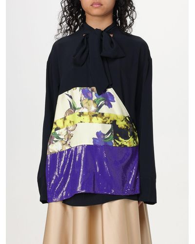 Erika Cavallini Semi Couture Blusa Patch in twill con paillettes