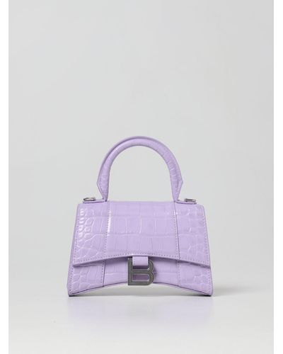 Balenciaga Hourglass Top Handle Xs Leather Bag - Purple