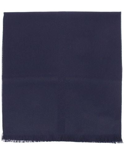 Emporio Armani Sciarpa in pura lana con maxi logo ricamato - Blu