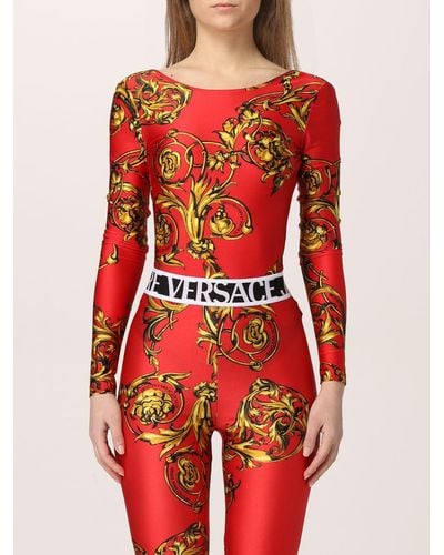 Versace Top cropped in nylon stretch - Rosso