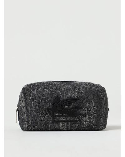 Etro Beauty Case In Jacquard Cotton With Embroidered Pegasus - Black