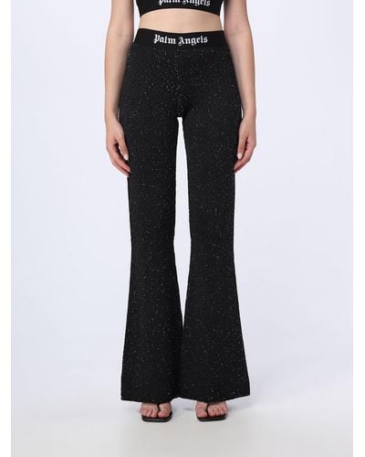 Palm Angels Pants In Stretch Fabric With Sequins - Black