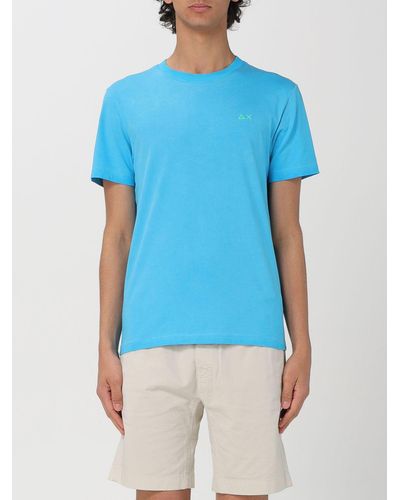 Sun 68 T-shirt in cotone con logo ricamato - Blu