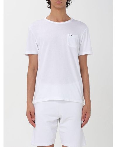 Sun 68 T-shirt in cotone con logo ricamato - Bianco