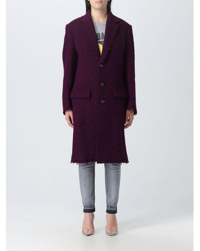 DSquared² Coat In Bouclé Virgin Wool Blend - Purple