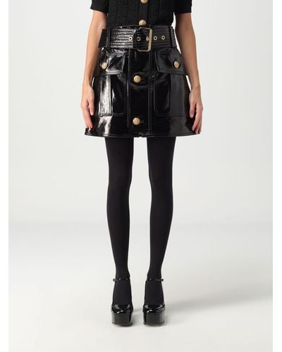 Balmain Patent Leather Skirt With Buttons - Black