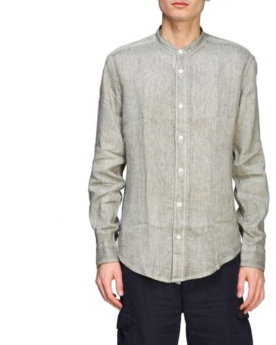 Eleventy "platinum" Linen Shirt With Mandarin Collar - Grey