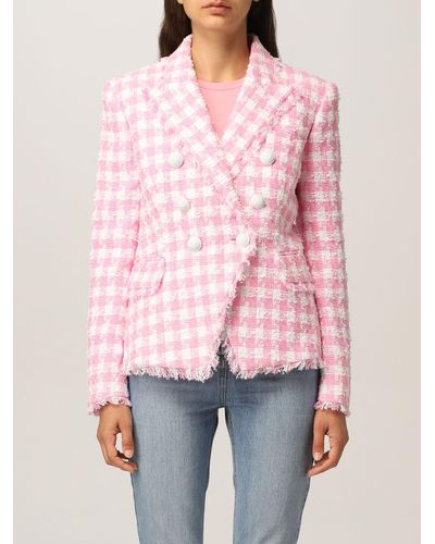 Balmain Checked Doublebreasted Blazer - Pink