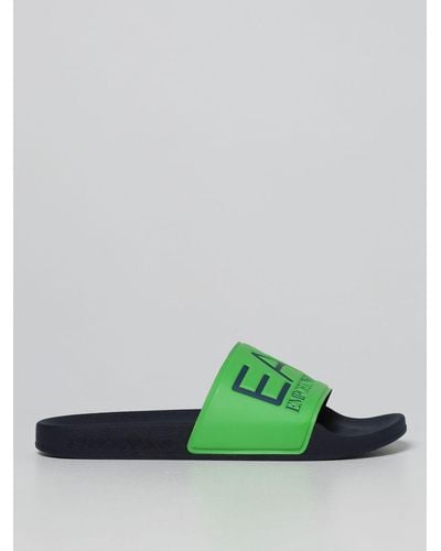EA7 Slide Sandals In Rubber With Logo - Green