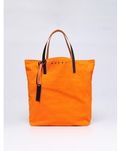 Marni Bag In Velvet And Cotton - Orange