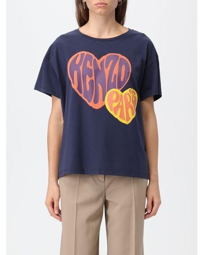 KENZO Cotton T-shirt With Heart Print - Blue