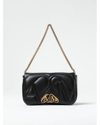 Alexander McQueen Seal Bag In Leather With Quilted Monogram - White