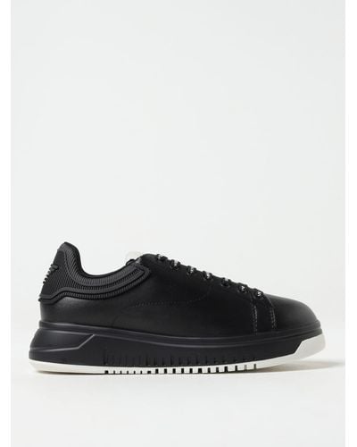Emporio Armani Sneakers In Leather And Rubber - Black