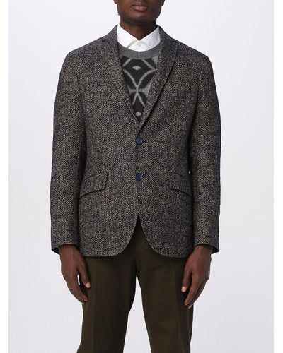 Etro Blazer In Wool Blend With Herringbone Pattern - Grey