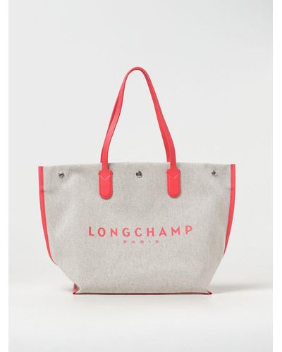 Longchamp Borsa Roseau L in canvas e pelle - Rosa