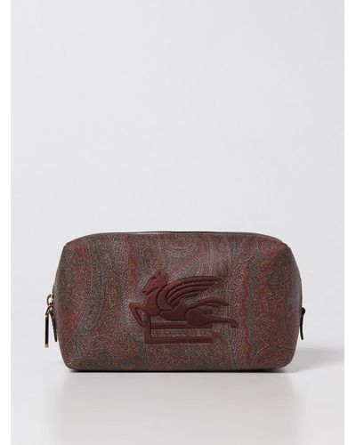 Etro Beauty Case In Coated Cotton With Logo - Brown