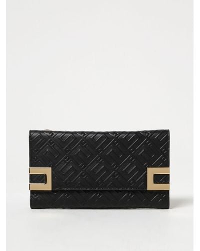 Elisabetta Franchi Wallet Bag In Synthetic Leather With Embossed Monogram - Black