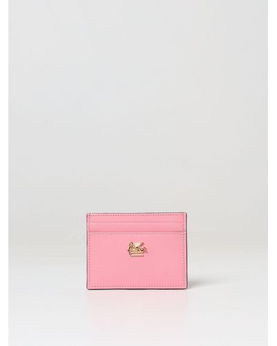 Etro Credit Card Holder In Leather With Pegasus - Pink