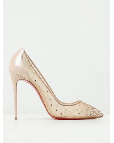 Christian Louboutin Follies Strass Pumps In Mesh And Suede With Rhinestones - Natural