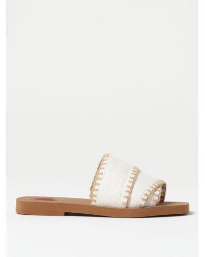 Chloé Sliders Woody in canvas - Bianco