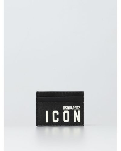 DSquared² Icon Credit Card Holder In Micro Grained Leather - White