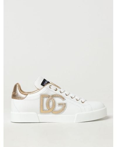 Dolce & Gabbana Portofino Trainers In Leather With Logo - Natural