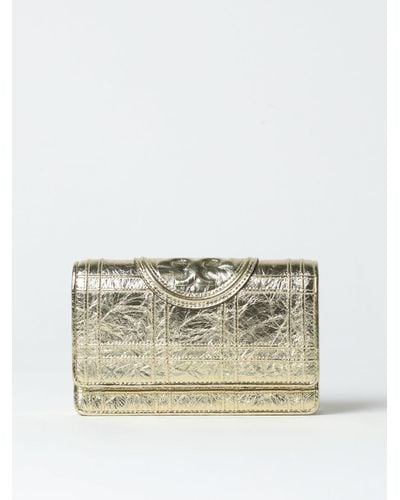 Tory Burch Fleming Wallet Bag In Laminated Leather - Natural